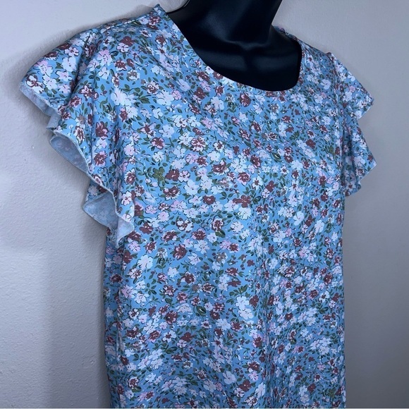 LARGE BLUE RUFFLE SLEEVE BLOUSE TOP LIGHTWEIGHT PASTEL SHORT SLEEVE - Picture 3 of 9
